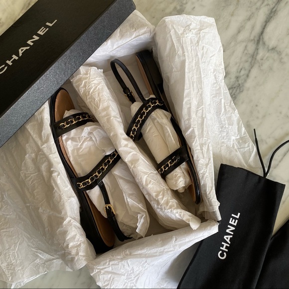 Authentic CHANEL CHAIN Gold strap sandals Rare💝 - Picture 10 of 15